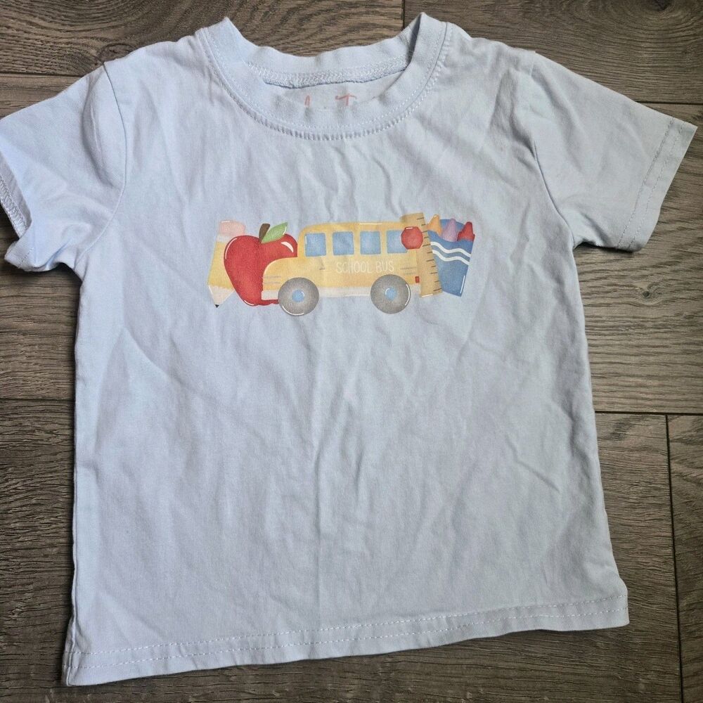 Stitchy Fish 18M School Bus Graphic Tee Light Blue Cotton Back to School Shirt